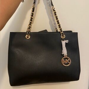 Michael Kors Black Shoulder Bag with Gold Accents